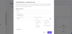 WordPress Installation Credentials Option